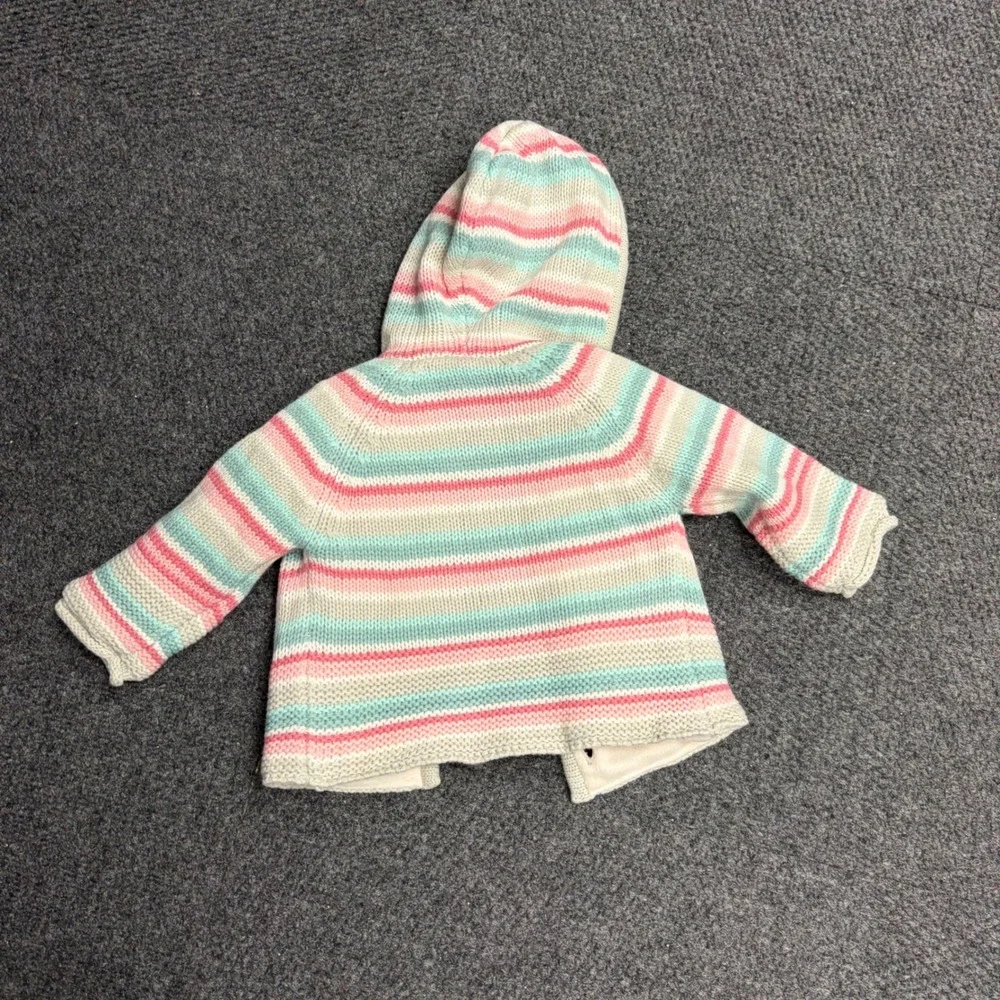 Wippette Kids Baby Girl Striped Hooded Knit Cardigan Sweater Pink Mint 12M